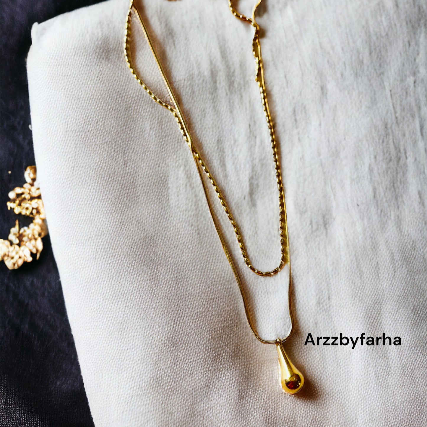 18k Gold Plated Double Layered Drop Pendant Chain