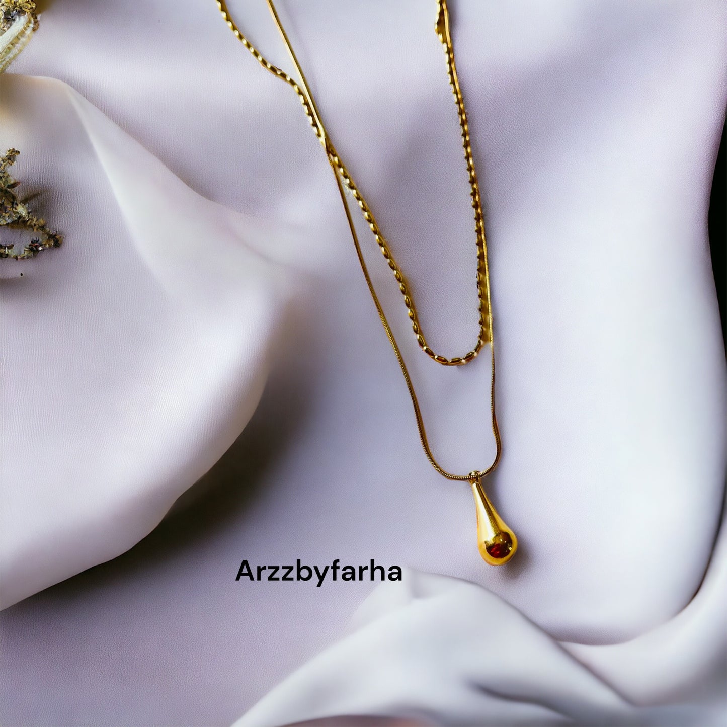 18k Gold Plated Double Layered Drop Pendant Chain