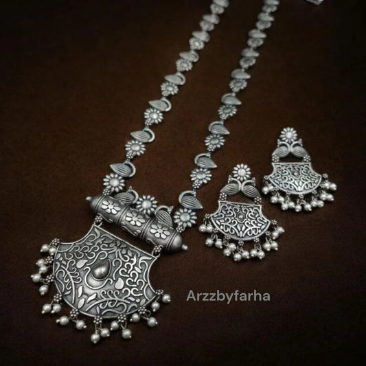 Oxidised Long Necklace Set