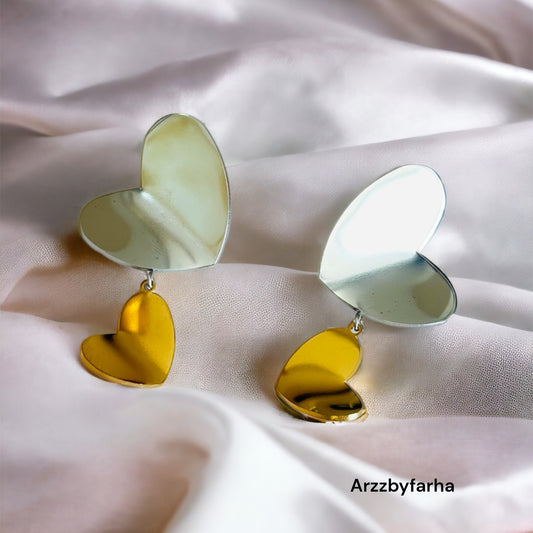 Dual Tone Heart Studs Earrings