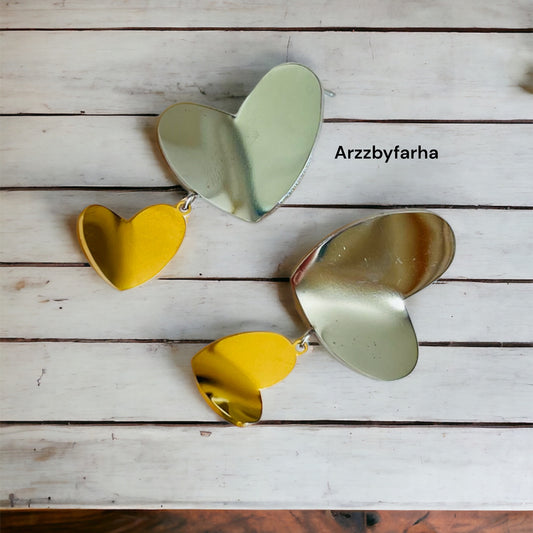 Dual Tone Heart Studs Earrings