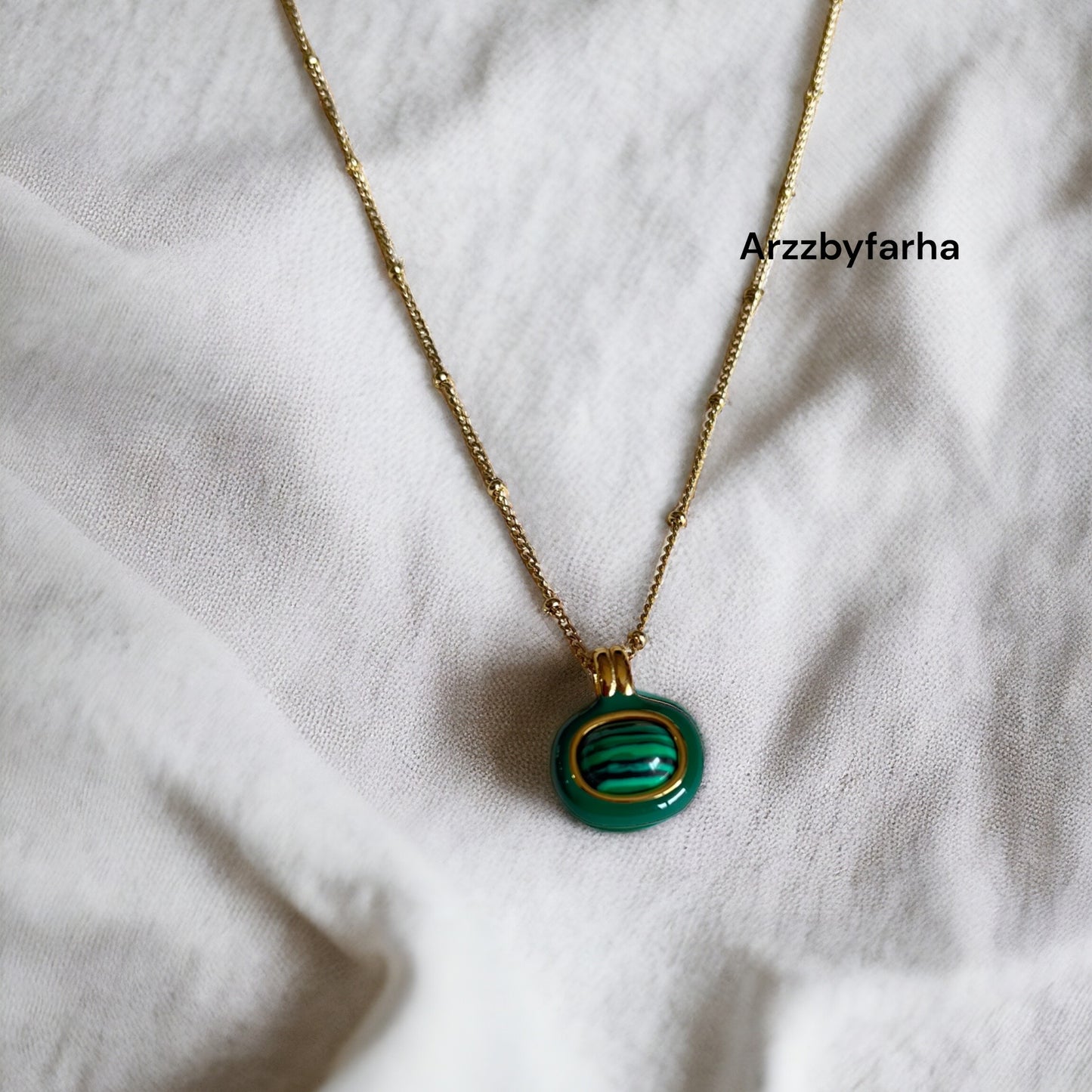 18k Gold Plating Malachite Enamel Pendant Chain