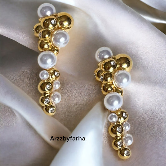18k Gold Pearl & Gold Ball Studs Earring