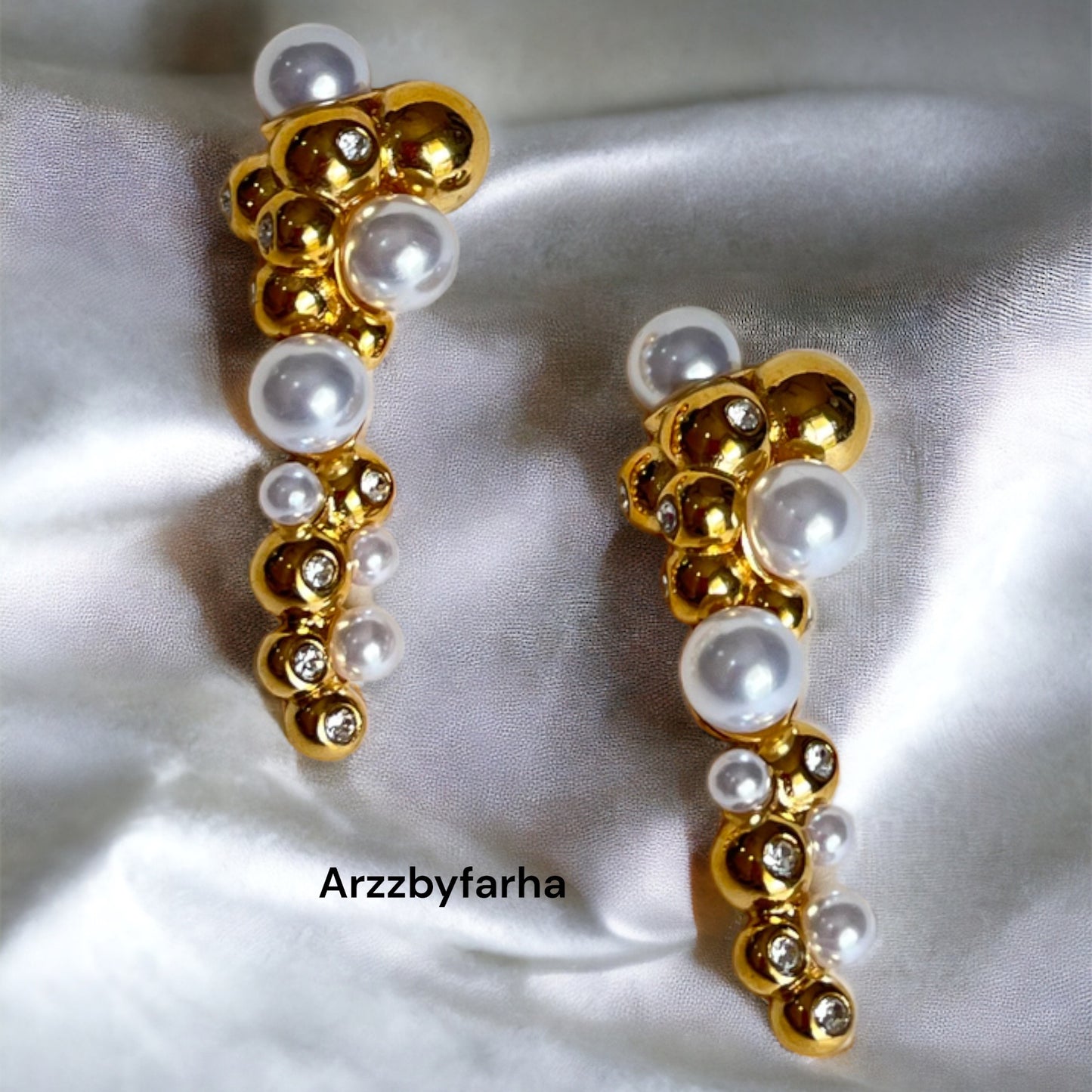18k Gold Pearl & Gold Ball Studs Earring