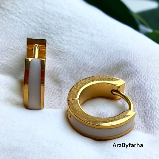 18k Gold White Hoop Earrings