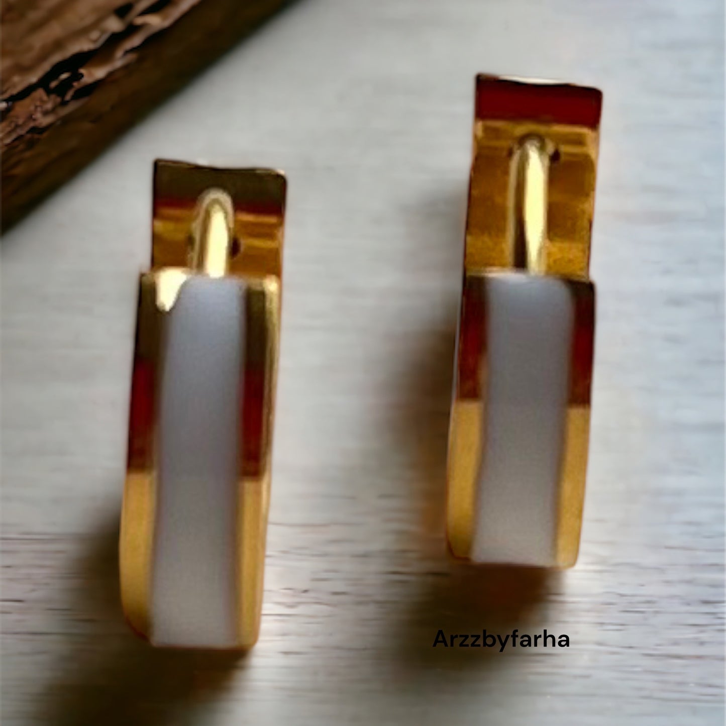 18k Gold White Hoop Earrings