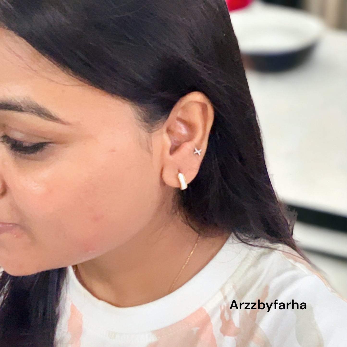 18k Gold White Hoop Earrings