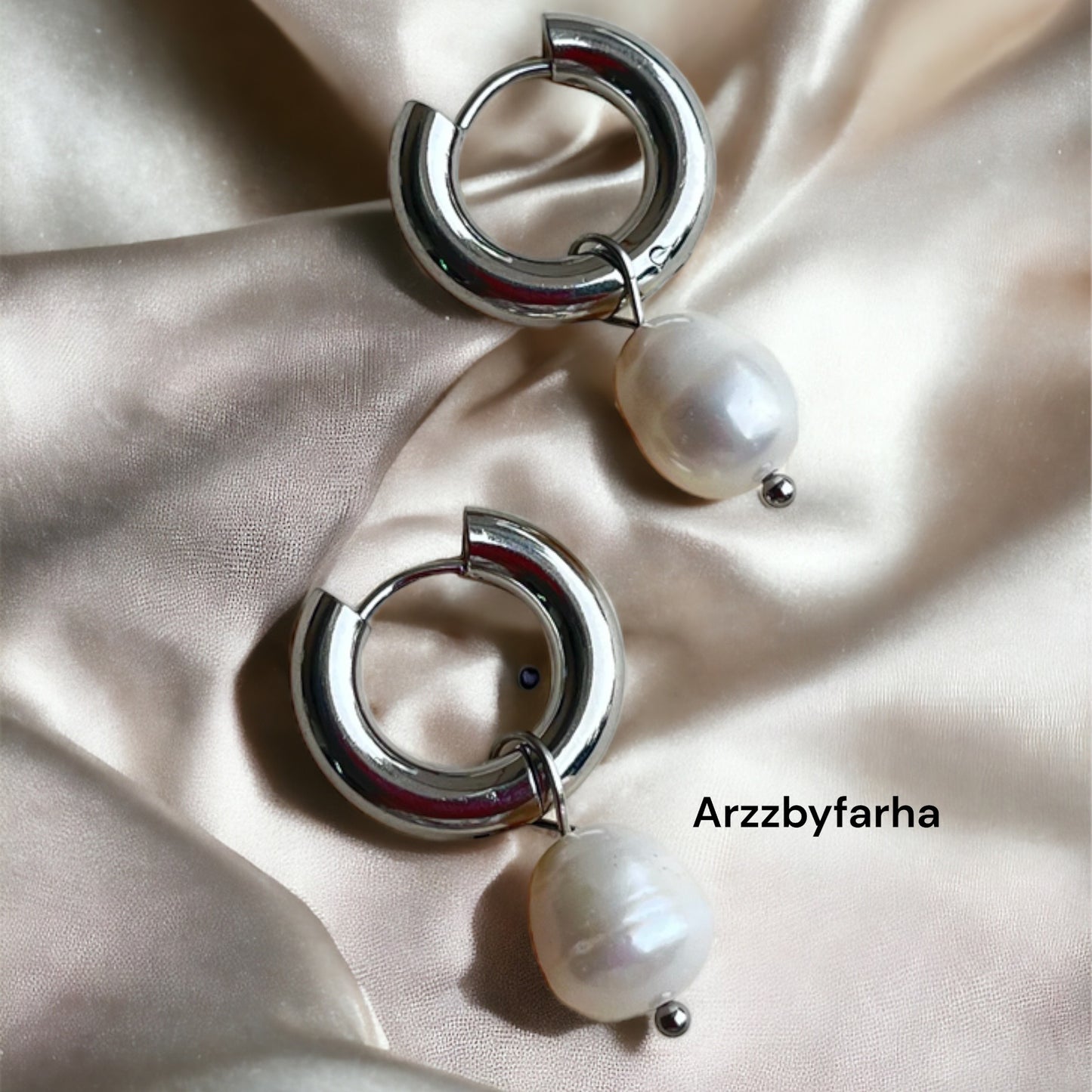 Luxe Pearl Silver Hoop Earrings