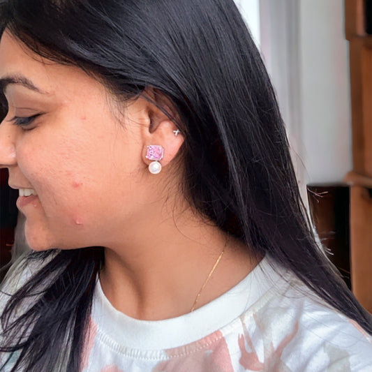 Luxe Pearl Pink Stone Earrings