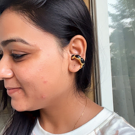 18k Gold Black Ear Cuffs