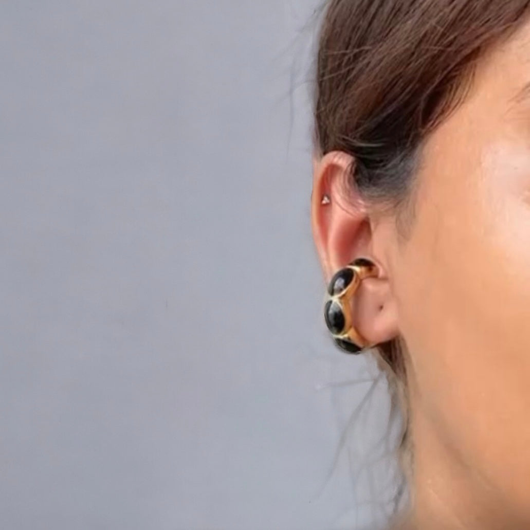 18k Gold Black Ear Cuffs
