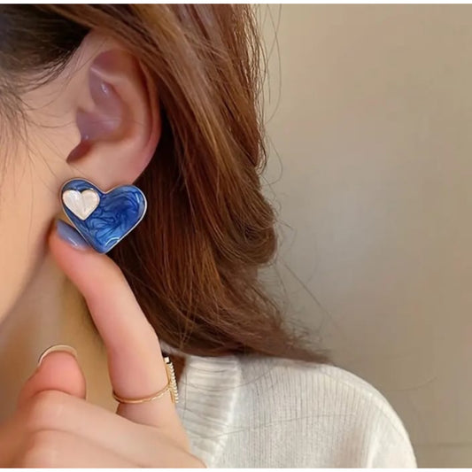 Blue Heart Shape Studs Earring