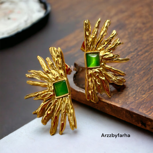 Luxe 18k Gold Green Studs
