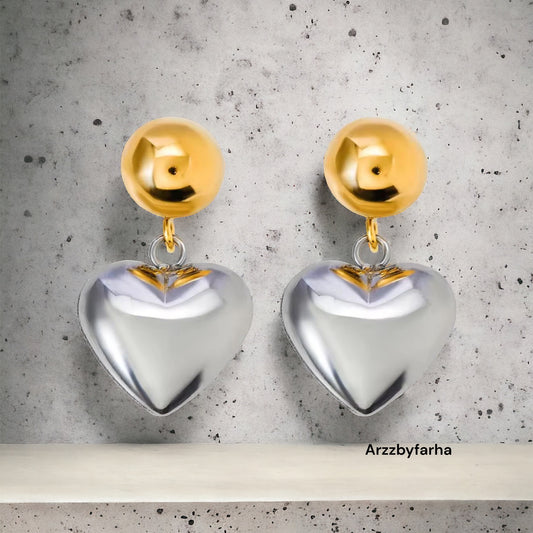 Luxe Dual Tone Heart Drop Earrings