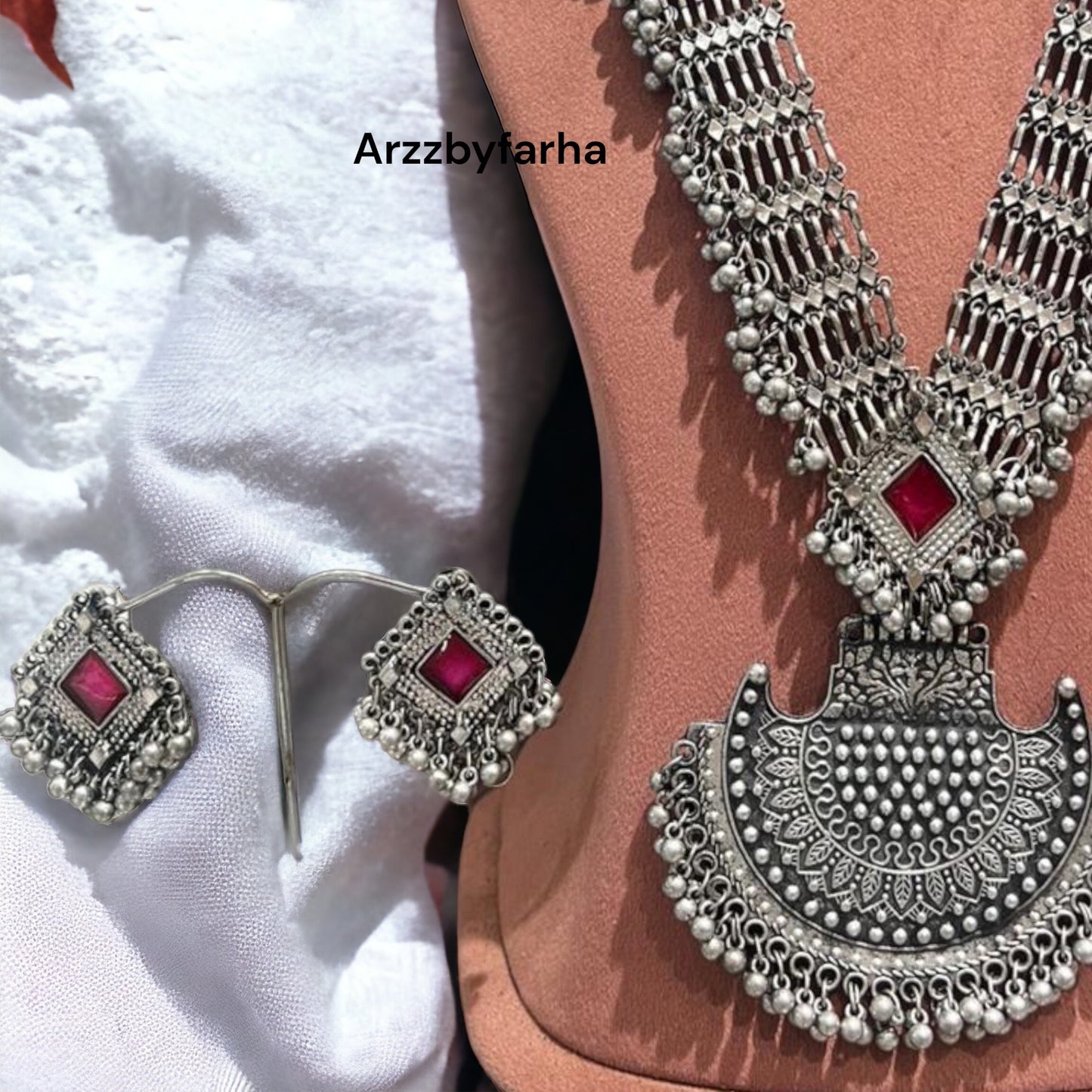 Oxidised Red Afgani Long Necklace Set