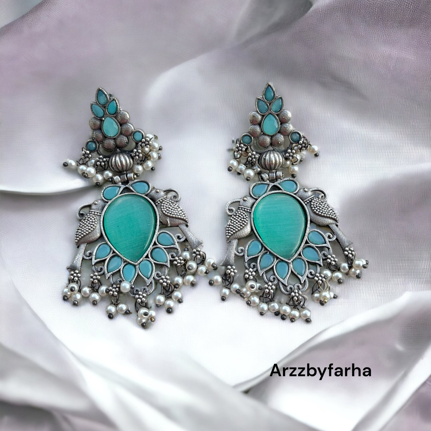 Sea Green Silver Brass Earrings