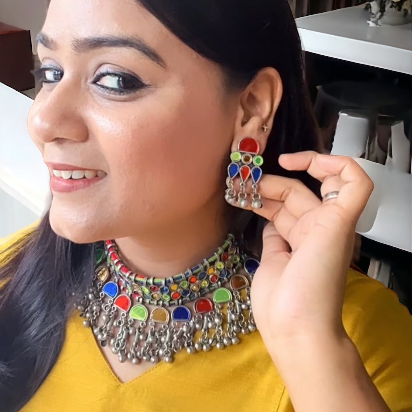 Multicolor Mirror Choker Necklace Set