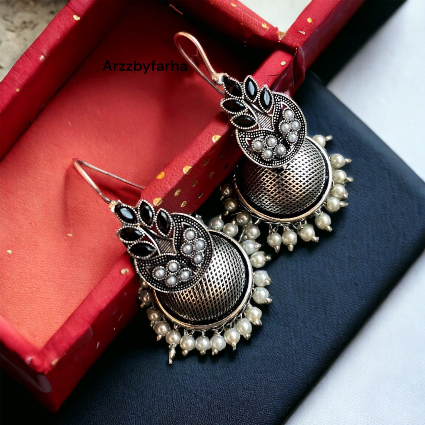 Black Oxidised Jhumka Earrings