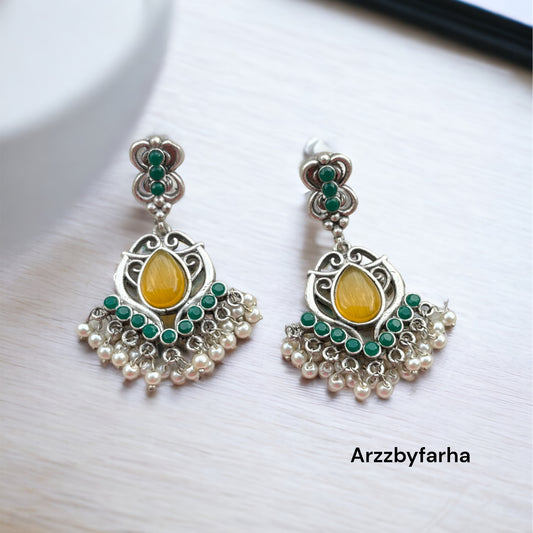 Yellow & Green Brass Earrings