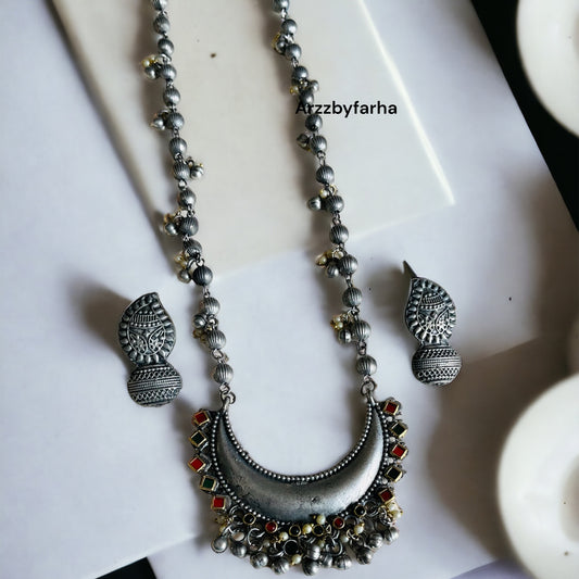 Oxidised Mid Length Necklace Set