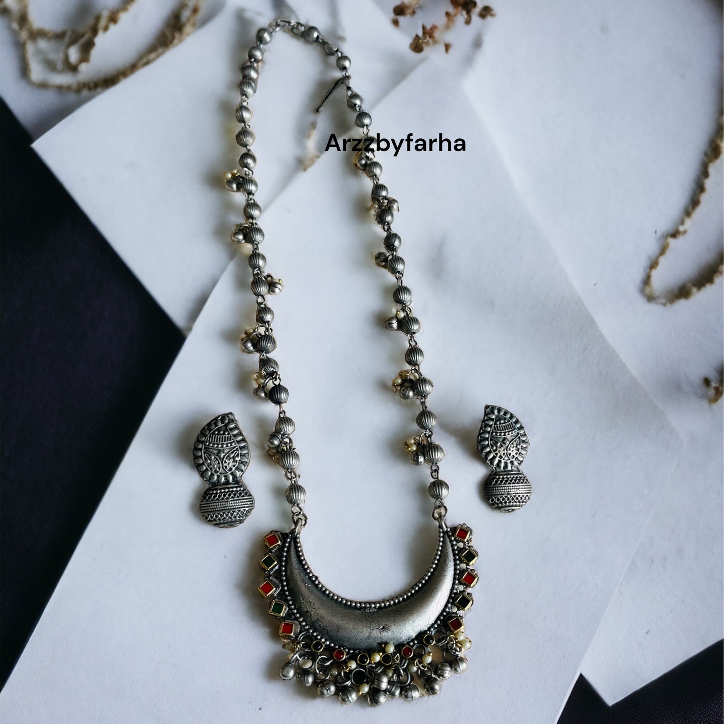 Oxidised Mid Length Necklace Set