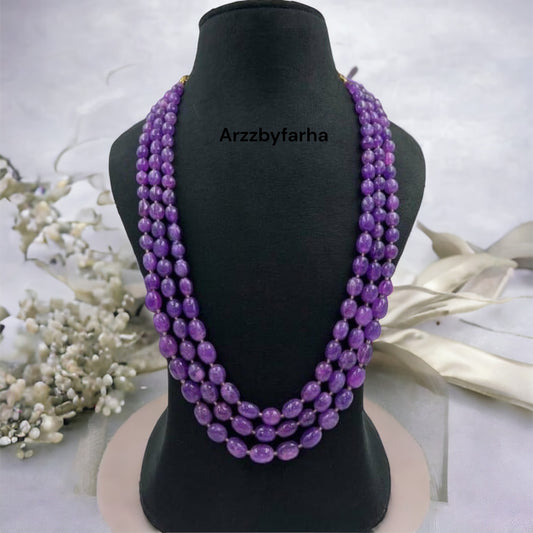 3 Layered Purple Beads Necklace