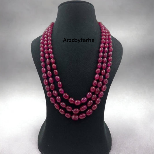 3 Layered Ruby Pink Beads Necklace