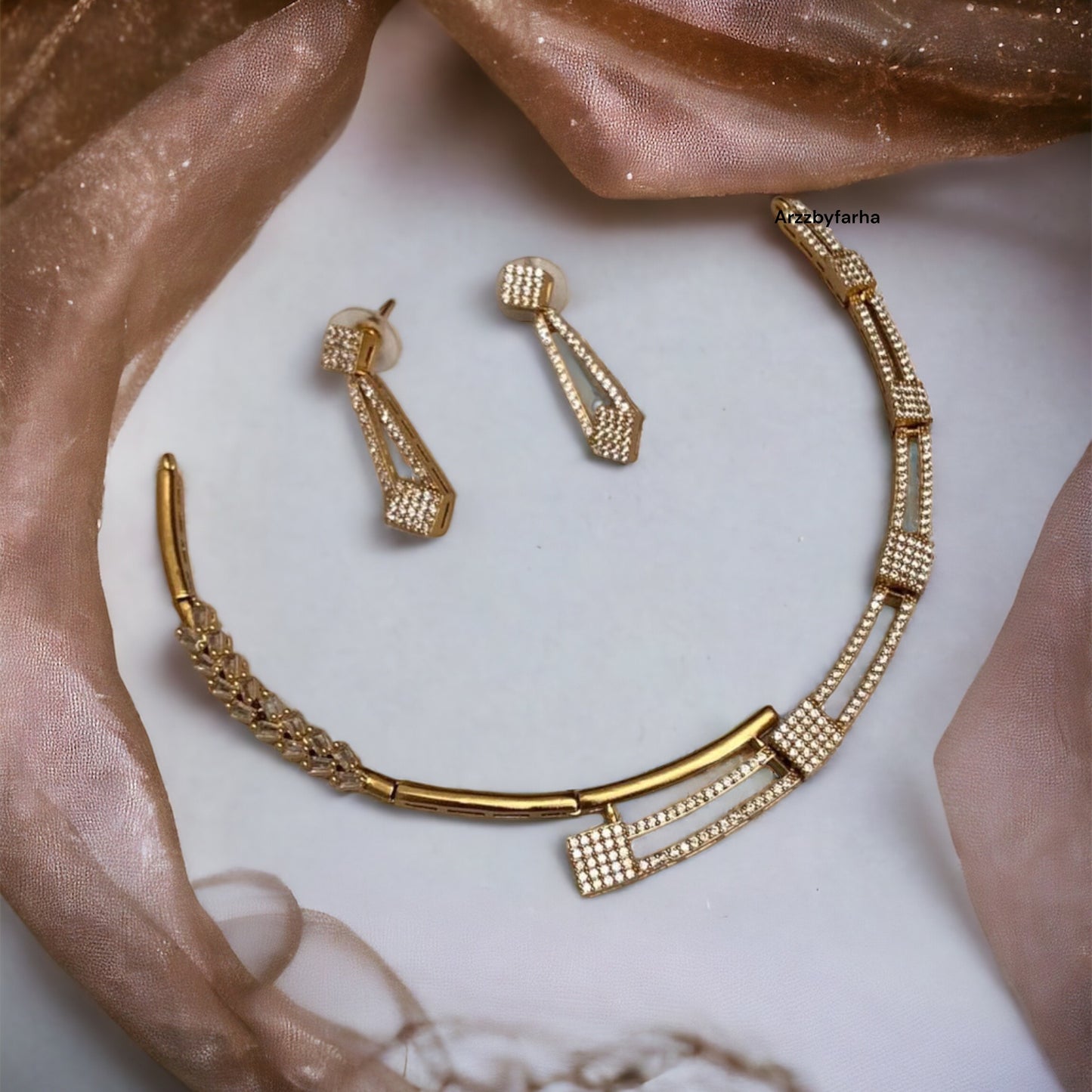 Gold AD Studded Choker Necklace Set
