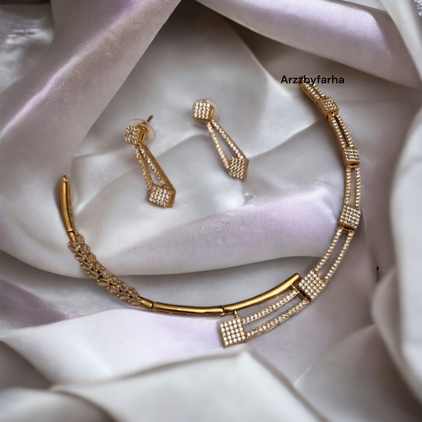 Gold AD Studded Choker Necklace Set