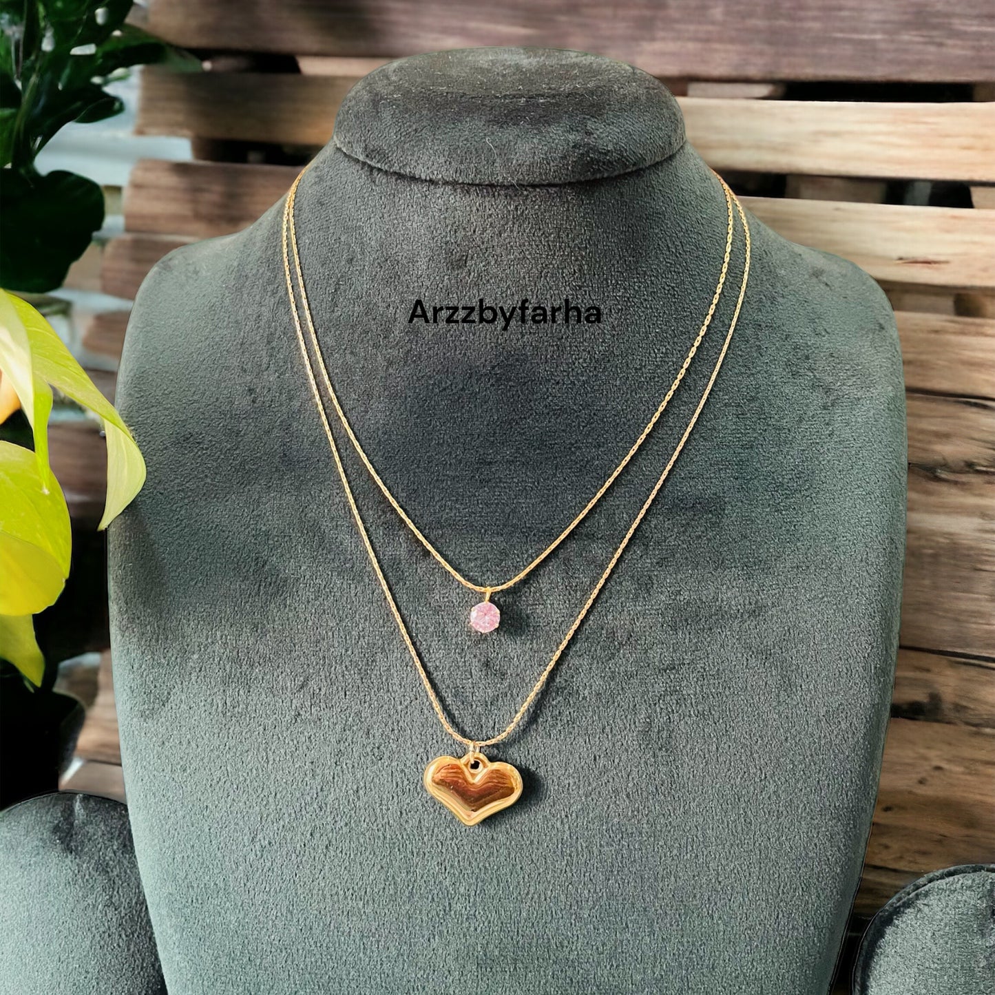 Double Layered Heart & Stone Necklace