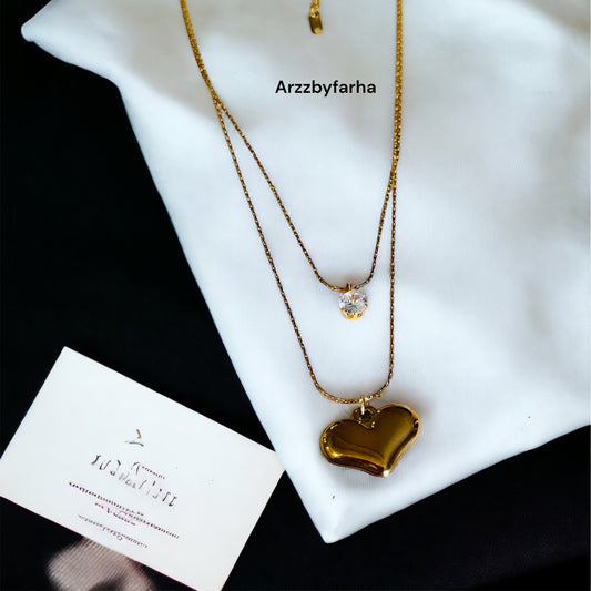 Double Layered Heart & Stone Necklace