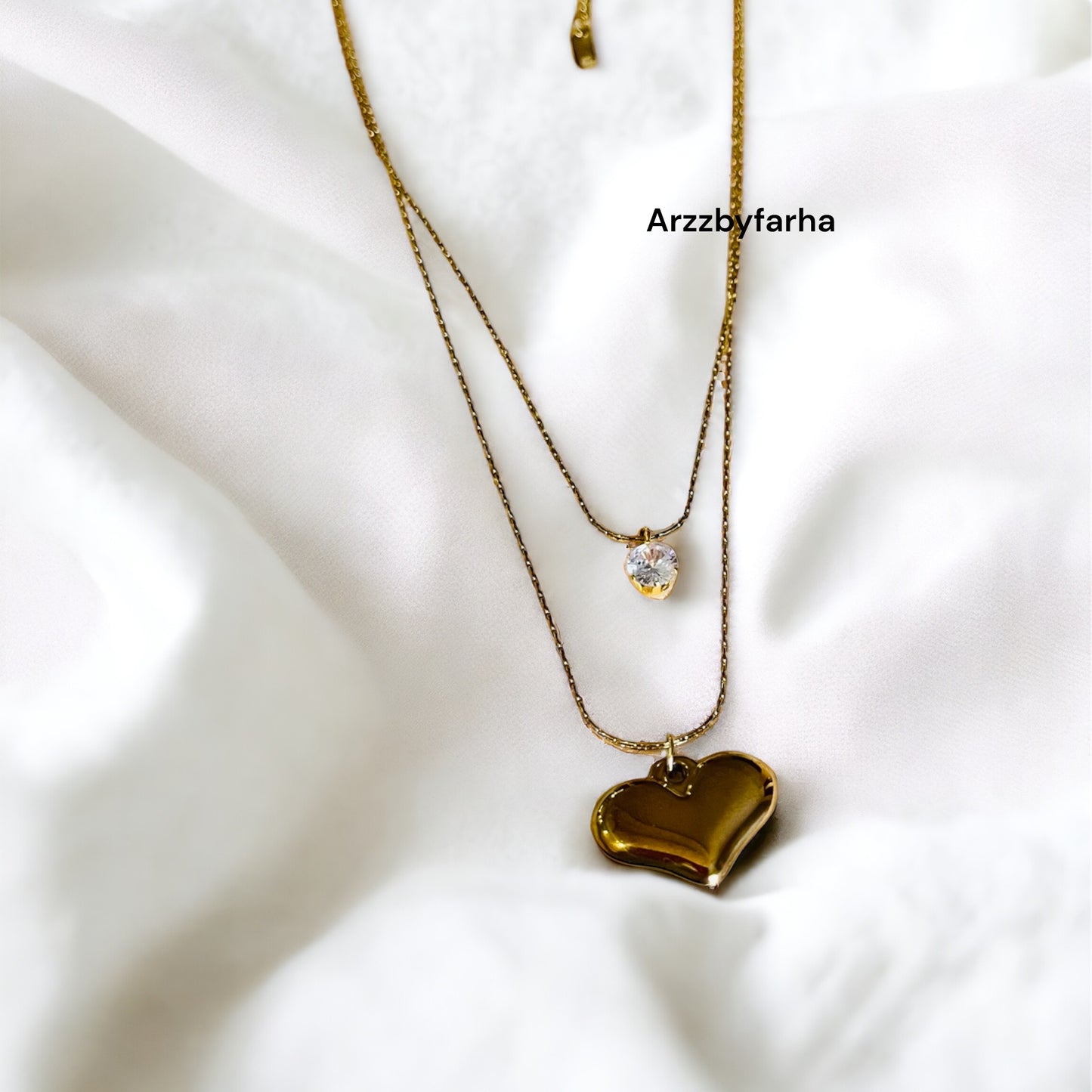 Double Layered Heart & Stone Necklace