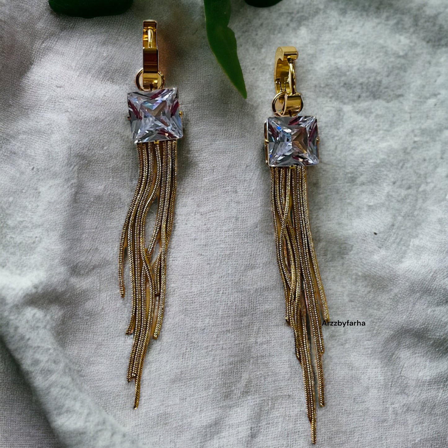 Stone Gold Tassel Earrings