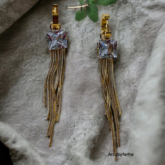 Stone Gold Tassel Earrings