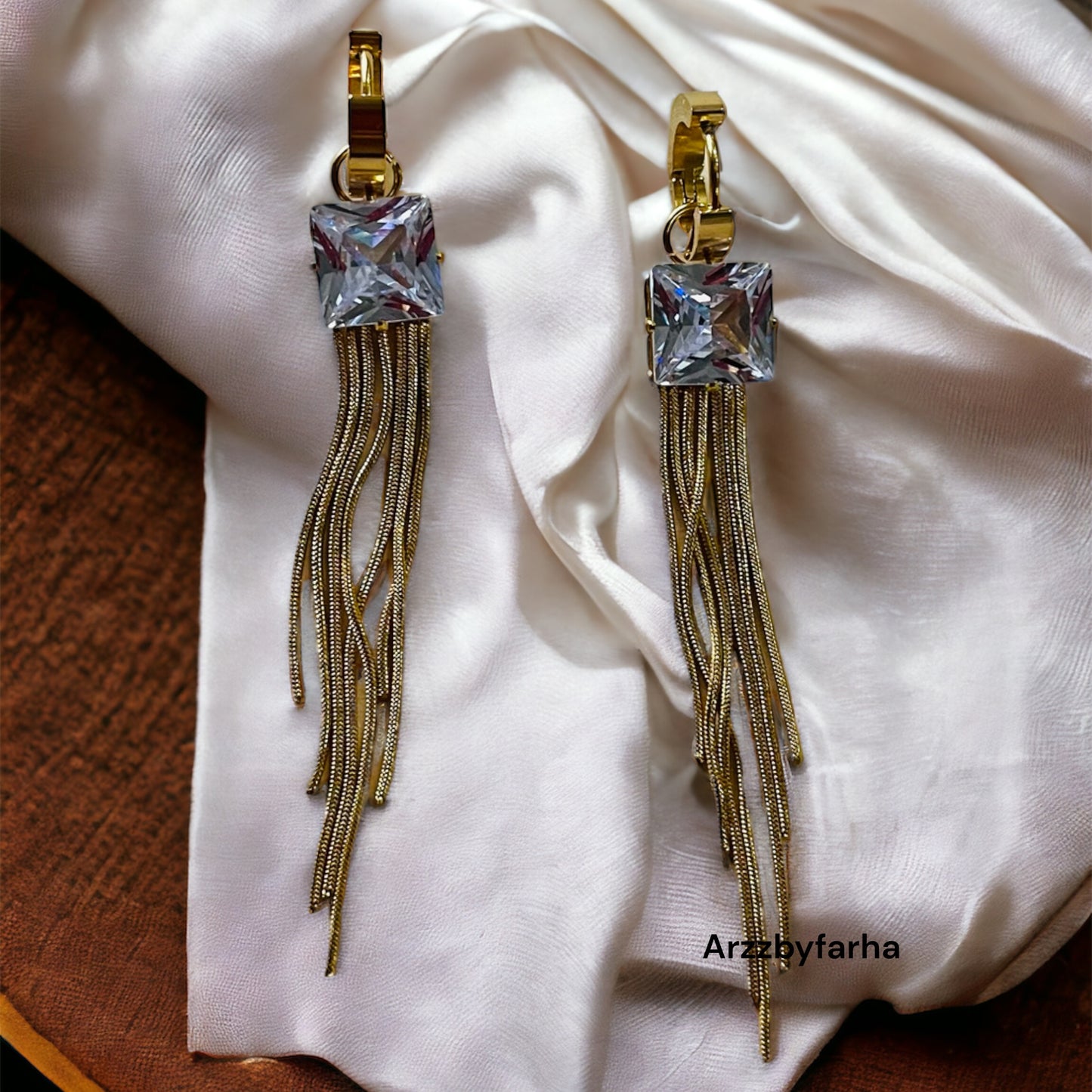 Stone Gold Tassel Earrings
