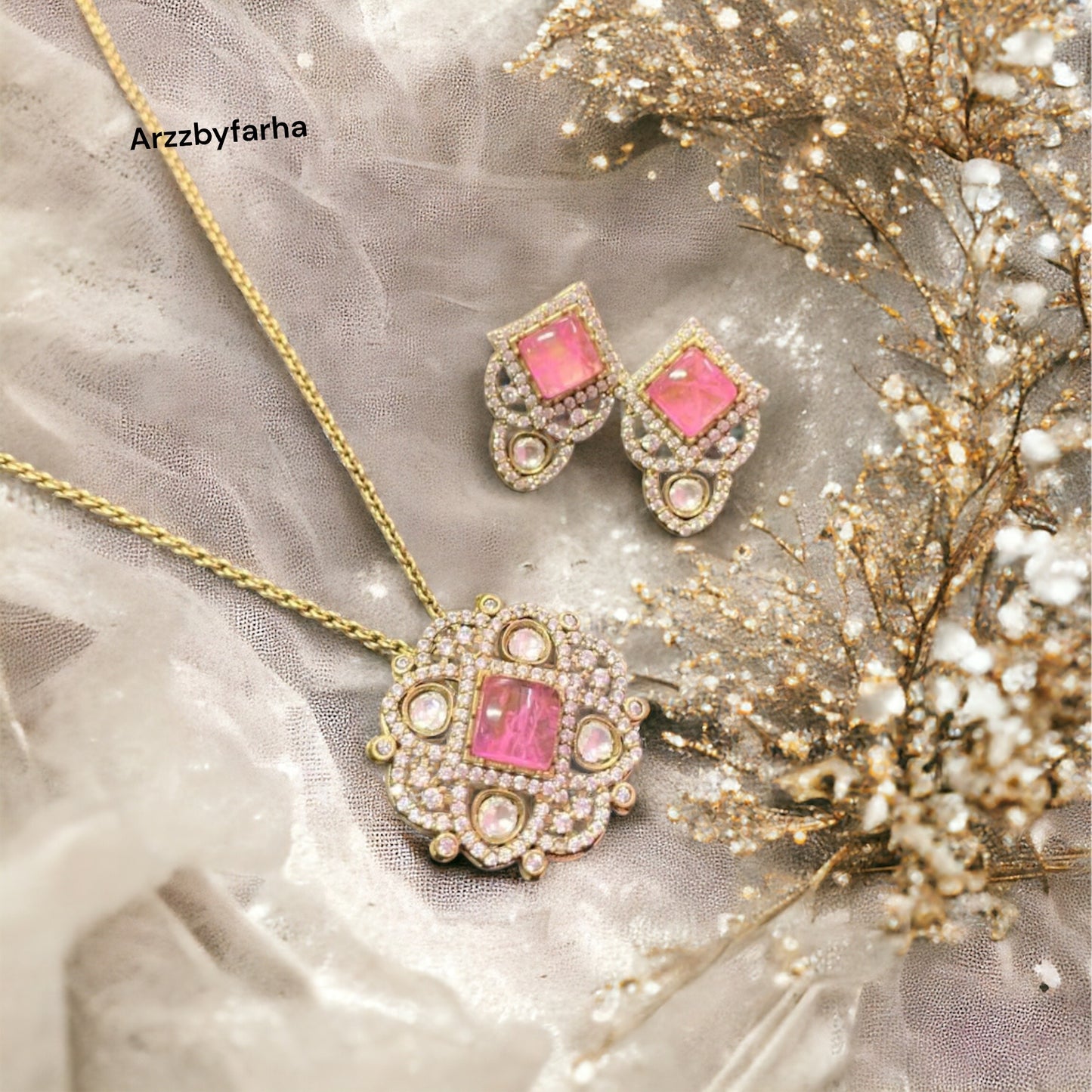 Moissanite Polki Pendant Necklace Set