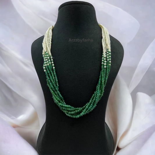 Multilayered Beads & Pearl Short Necklace