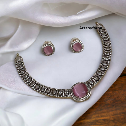 Pink Stone Moissanite Necklace Set