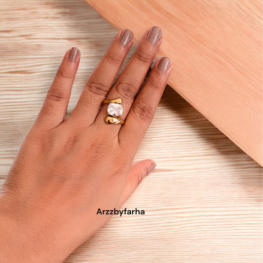 Crystal Stone Gold Finger Ring