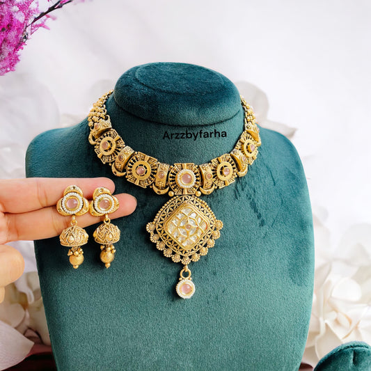 Pachi Kundan Gold Drop Necklace Set
