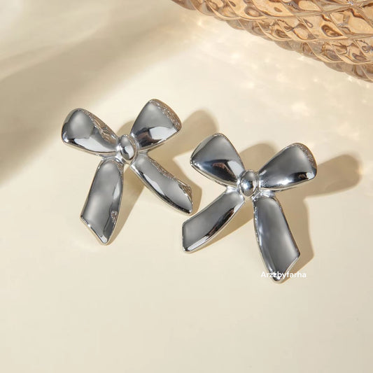 Luxe Silver Bow Studs Earrings