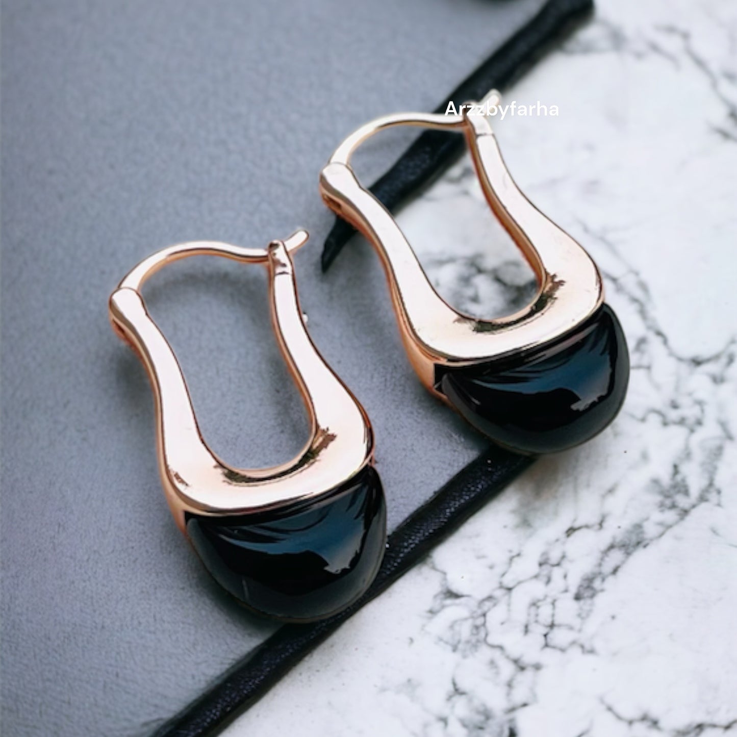 Rose Gold Black Drop Earrings