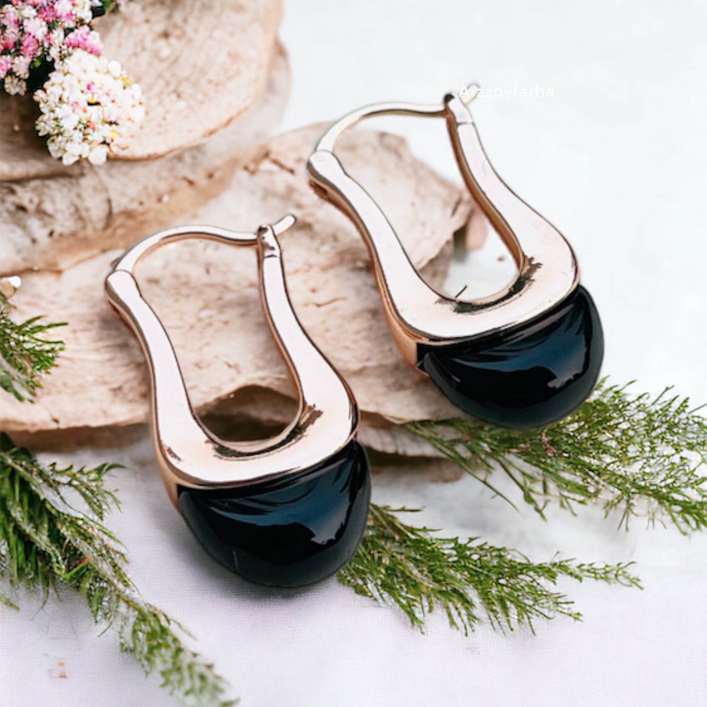 Rose Gold Black Drop Earrings