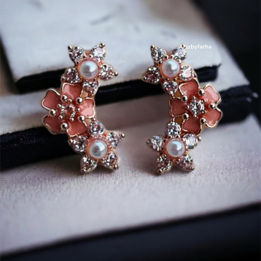 Rose Gold Flower Studs Earrings