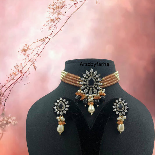 Polki Pearl Beads Necklace Set