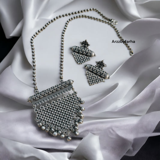 Oxidised Long Necklace Set