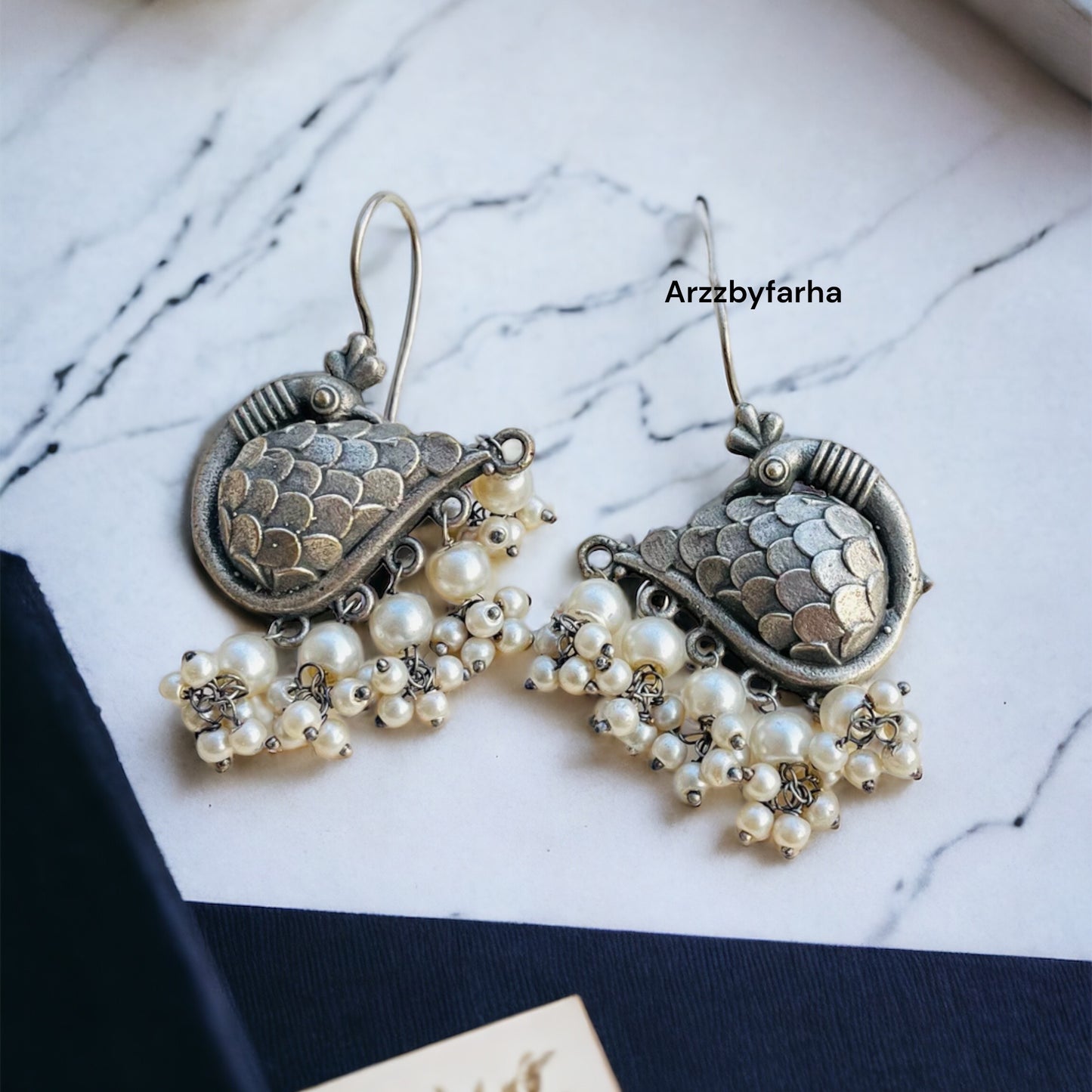 Peacock with Pearl Hooks Earring