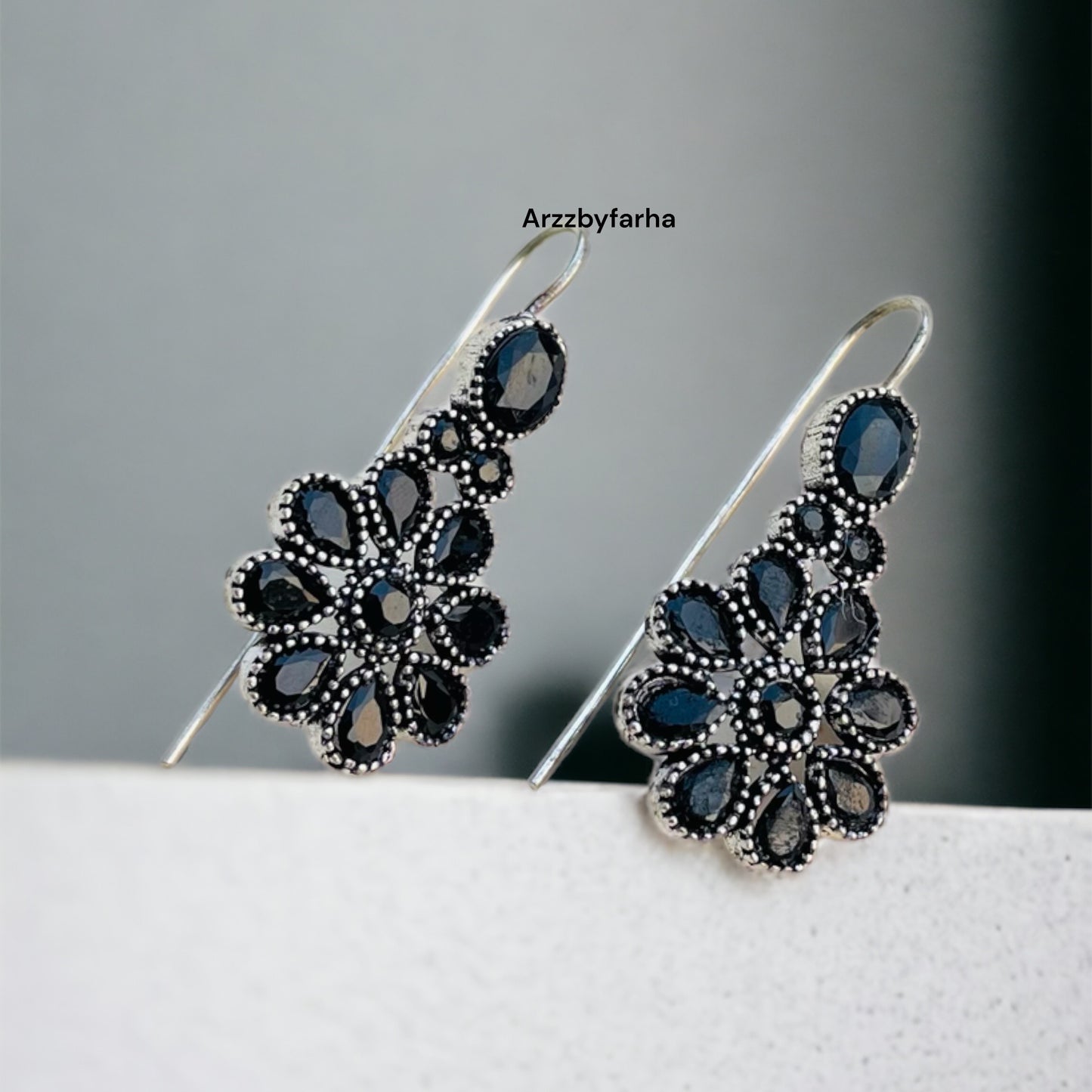 Black Flower Hooks Earring