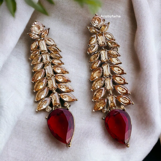 Leaf Shaped Maroon Earrings