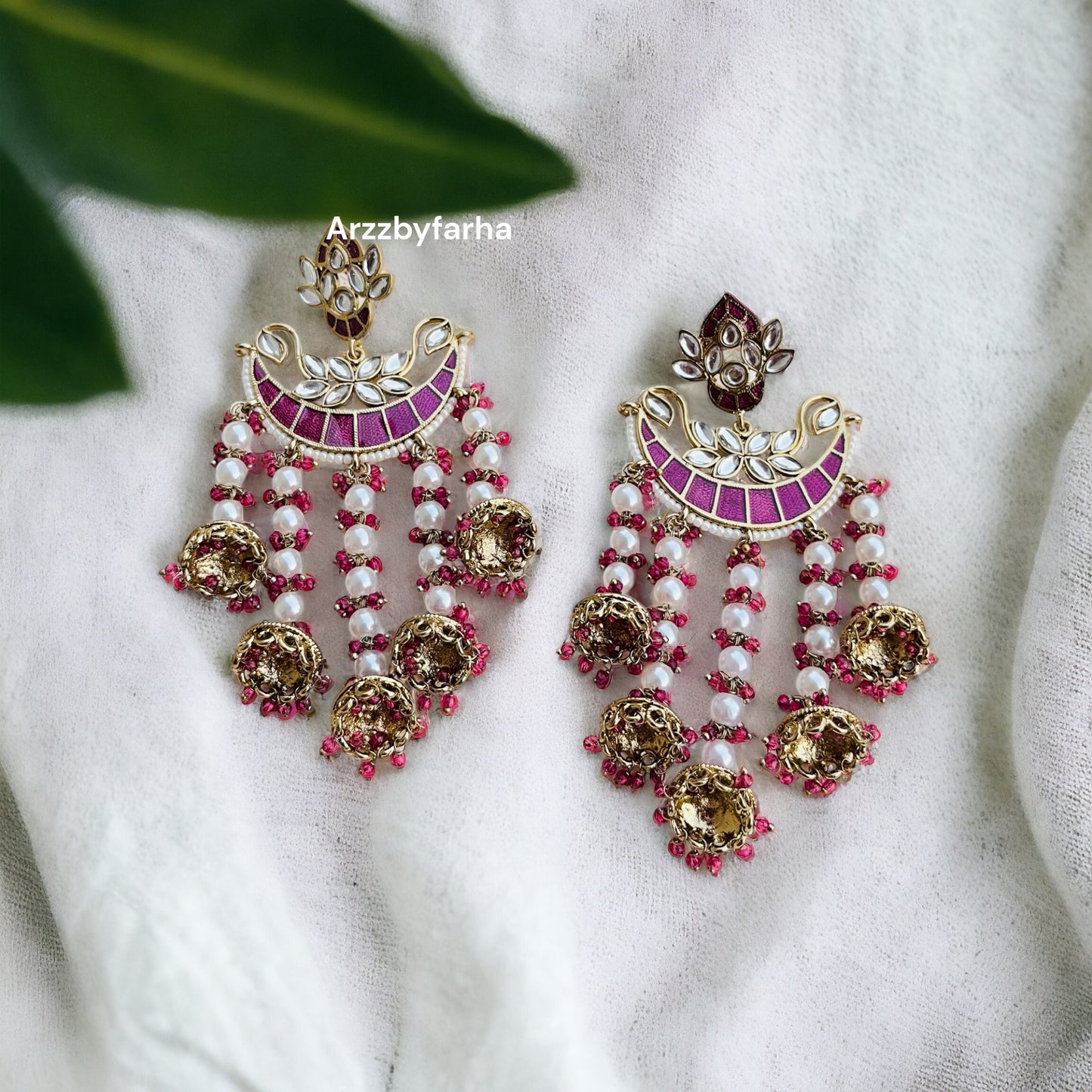 Enamel Wine Chandbali Earrings